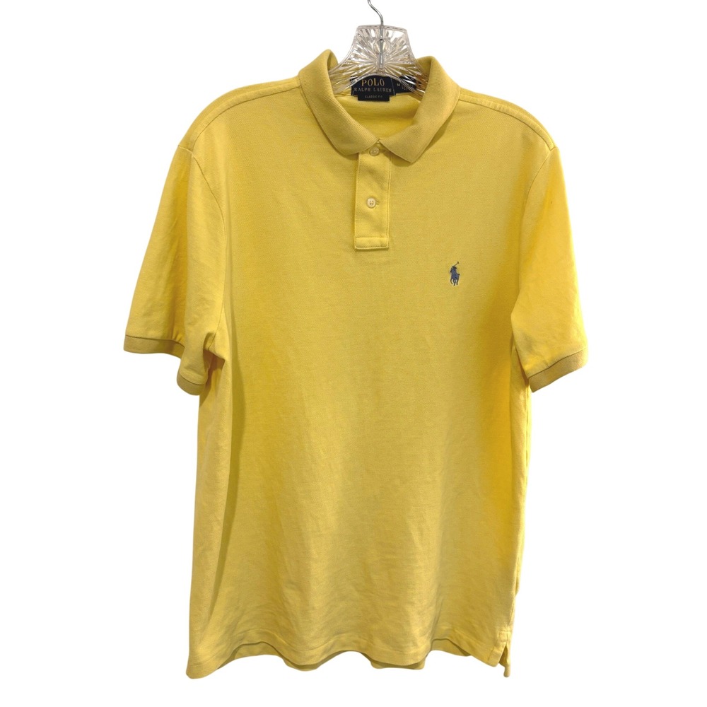 Polo Ralph Lauren Polo Shirt Mens M Yellow Classic Light Blue Pony Logo Preppy